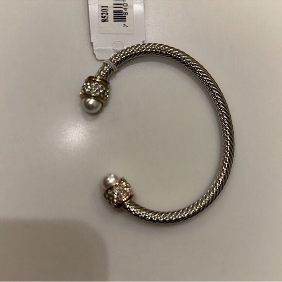 KAT + BRYN Stone Cable Cuff Bracelet Silver Gold Rhinestones Pearls - Picture 5 of 6